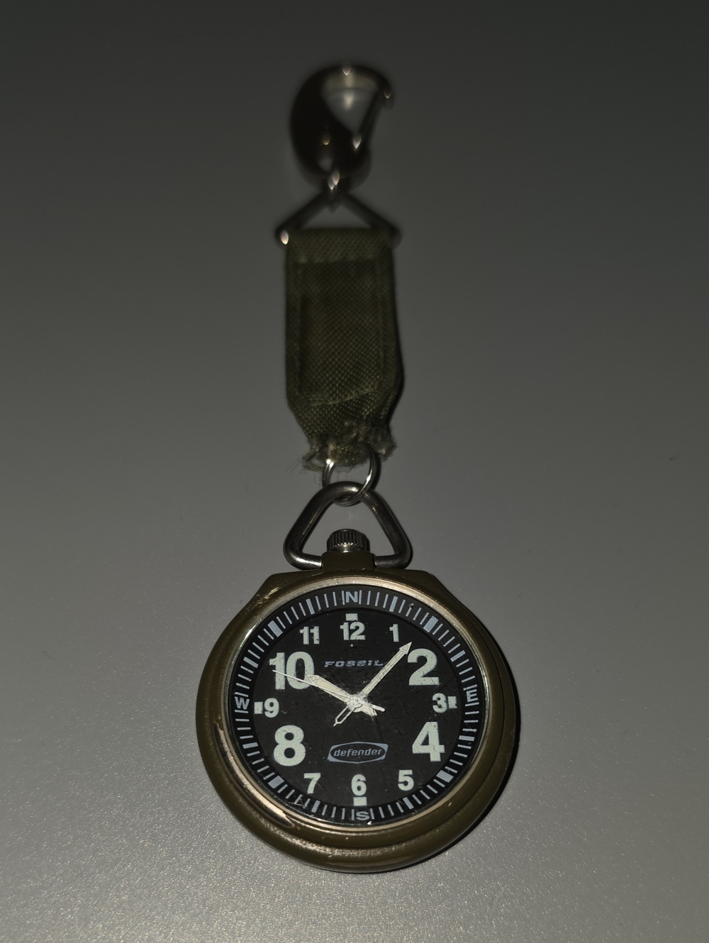 Mens Fossil Pocket Watch with Olive Strap